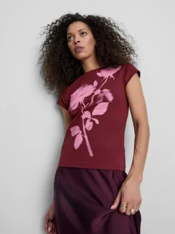 Kurzes Baumwoll-T-Shirt mit Blumen-Print