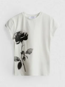 Kurzes Baumwoll-T-Shirt mit Blumen-Print