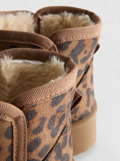 Kuschelige Stiefeletten mit Leopardenmuster und Plateau-Sohle