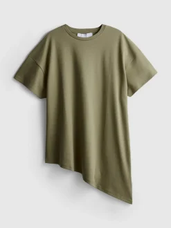 Langes, asymmetrisches Baumwoll-T-Shirt