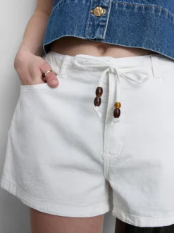 Lässige Baumwollshorts mit Kordelzug und Perlen