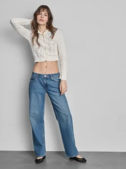 Lässige, gerade Denim-Jeans mit niedriger Leibhöhe