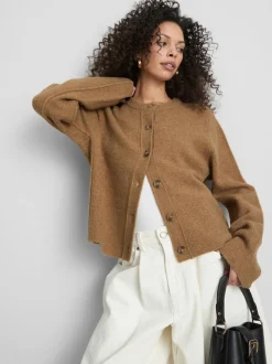 Lässiger, gestrickter Cardigan mit Rundhalsausschnitt