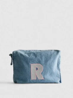Make-up-Tasche aus Denim mit Initiale