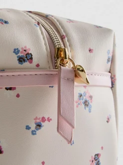 Make-up-Tasche aus Kunstleder mit verspieltem Blumenmuster