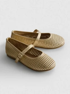 Mary Jane-Ballerinas in Metallic-Optik