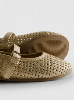 Mary Jane-Ballerinas in Metallic-Optik