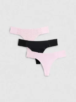 Mikrofaser-Bandeau-Tangas mit Spitzeneinsätzen, 3er-Pack