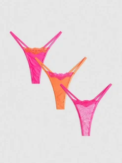 Mikrofaser-Tangas mit Spitzenbesatz, 3er-Pack