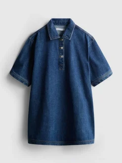 Mini-Etuikleid aus Baumwoll-Denim mit Kragen