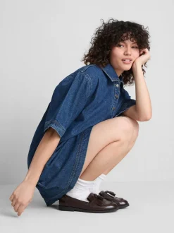 Mini-Etuikleid aus Baumwoll-Denim mit Kragen