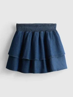 Minirock aus Baumwoll-Denim mit Rüschen