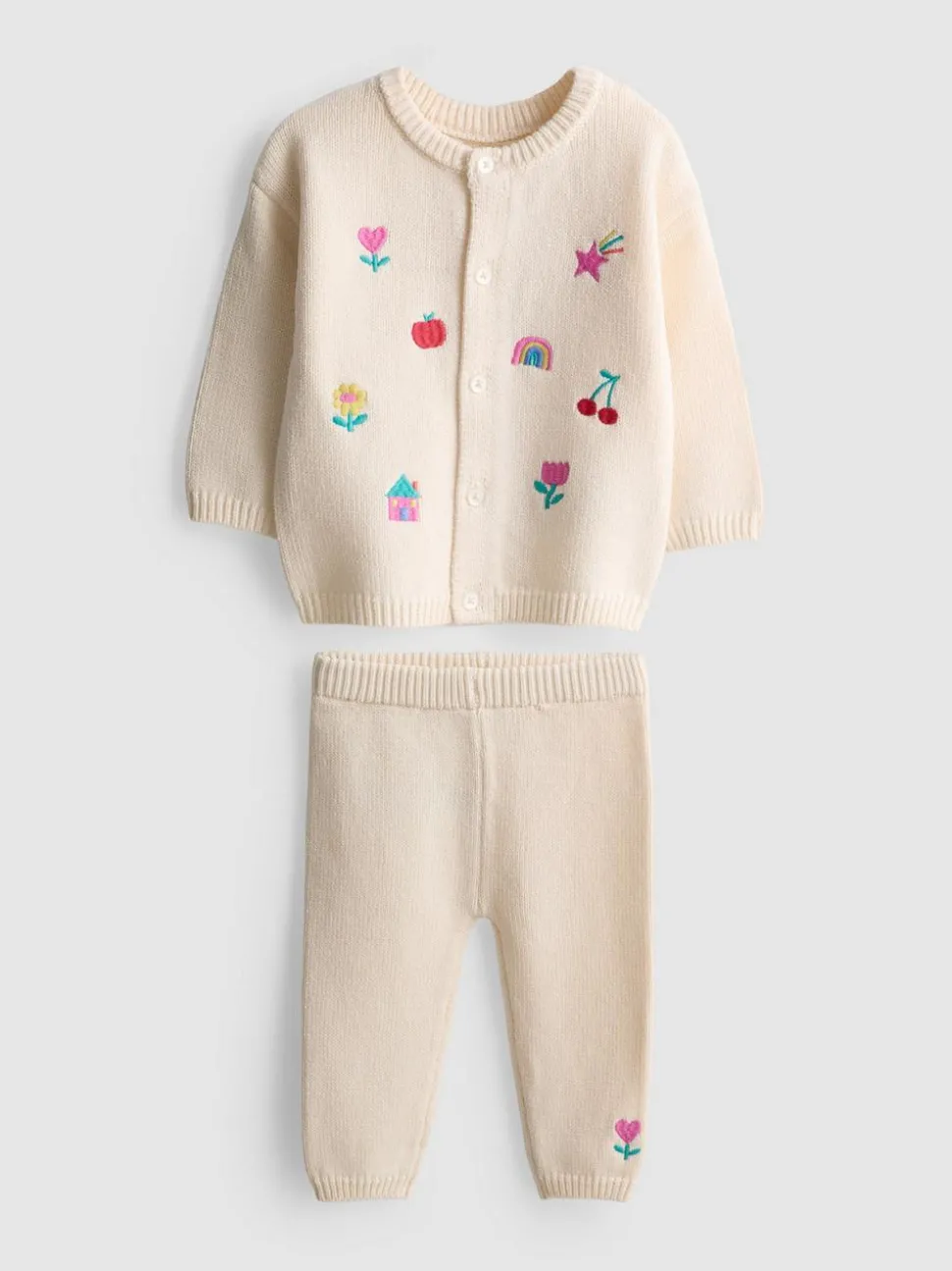 0–18 Monate | Cardigan mit Stickerei und Leggings aus reiner Baumwolle für Neugeborene