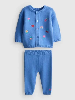 0–18 Monate | Cardigan mit Stickerei und Leggings aus reiner Baumwolle für Neugeborene