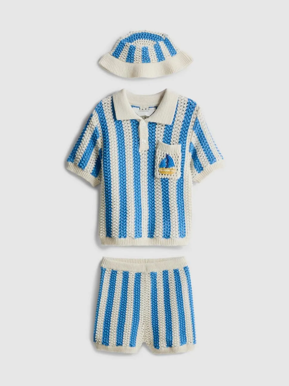 0–18 Monate | Gestreiftes Poloshirt, Shorts und Mütze für Neugeborene