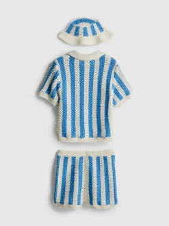 0–18 Monate | Gestreiftes Poloshirt, Shorts und Mütze für Neugeborene