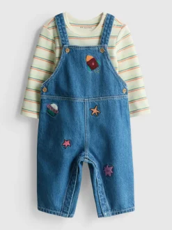 0–18 Monate | Langarmbody und Denim-Latzhose für Neugeborene