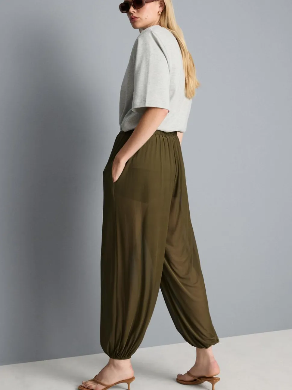 Netzstoff-Jerseyhose mit Bündchen