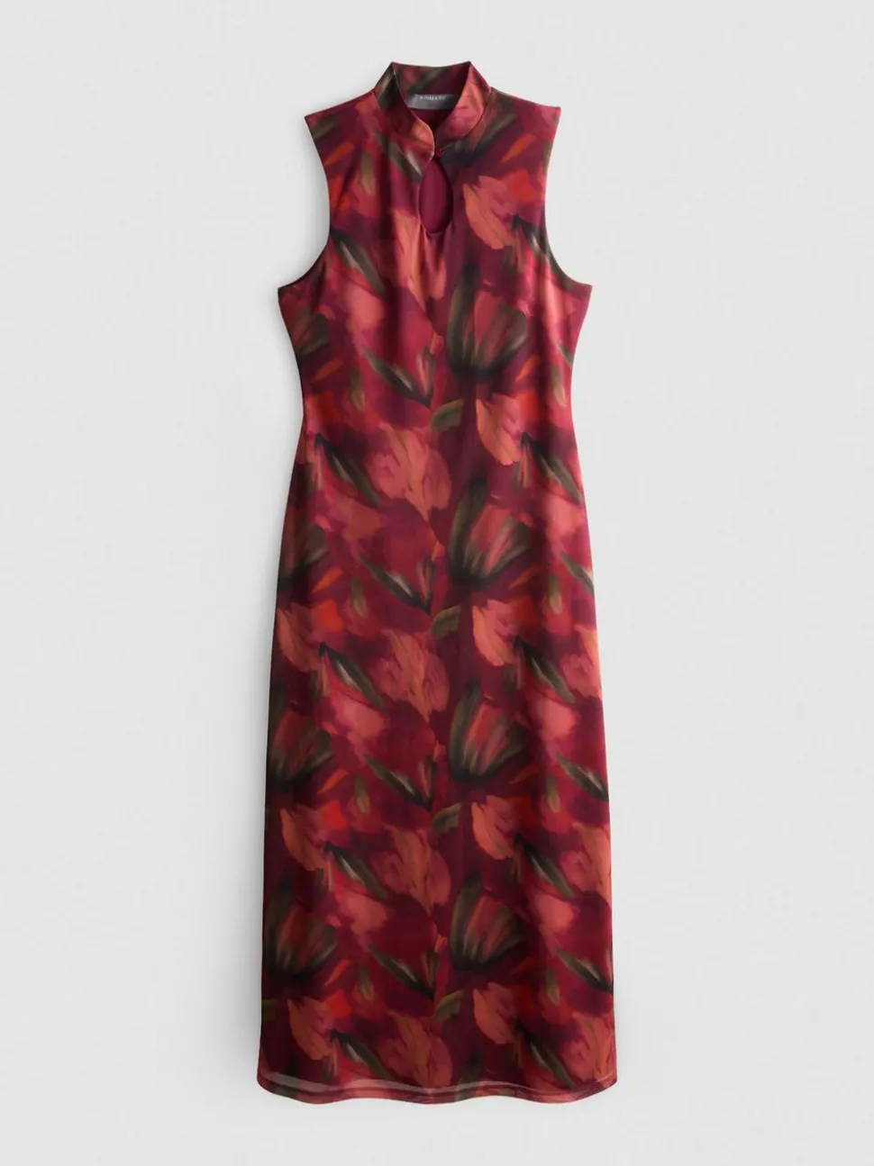 Netzstoff-Maxikleid mit Schlüssellochausschnitt und Blumenmuster
