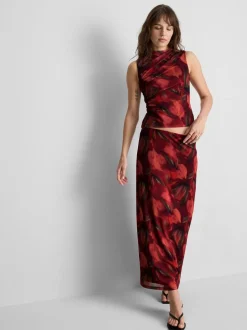 Netzstoff-Maxirock mit Blumenmuster
