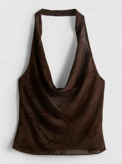 Netzstoff-Top mit Paisleymuster und Neckholder