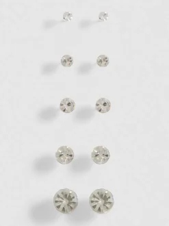 Ohrstecker mit Schmucksteinen, 5er-Pack