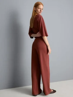 Plissierte Jerseyhose mit weitem Bein