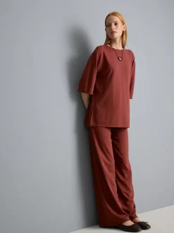 Plissierte Jerseyhose mit weitem Bein