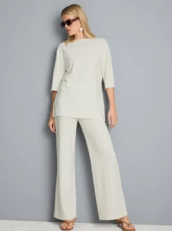 Plissierte Jerseyhose mit weitem Bein