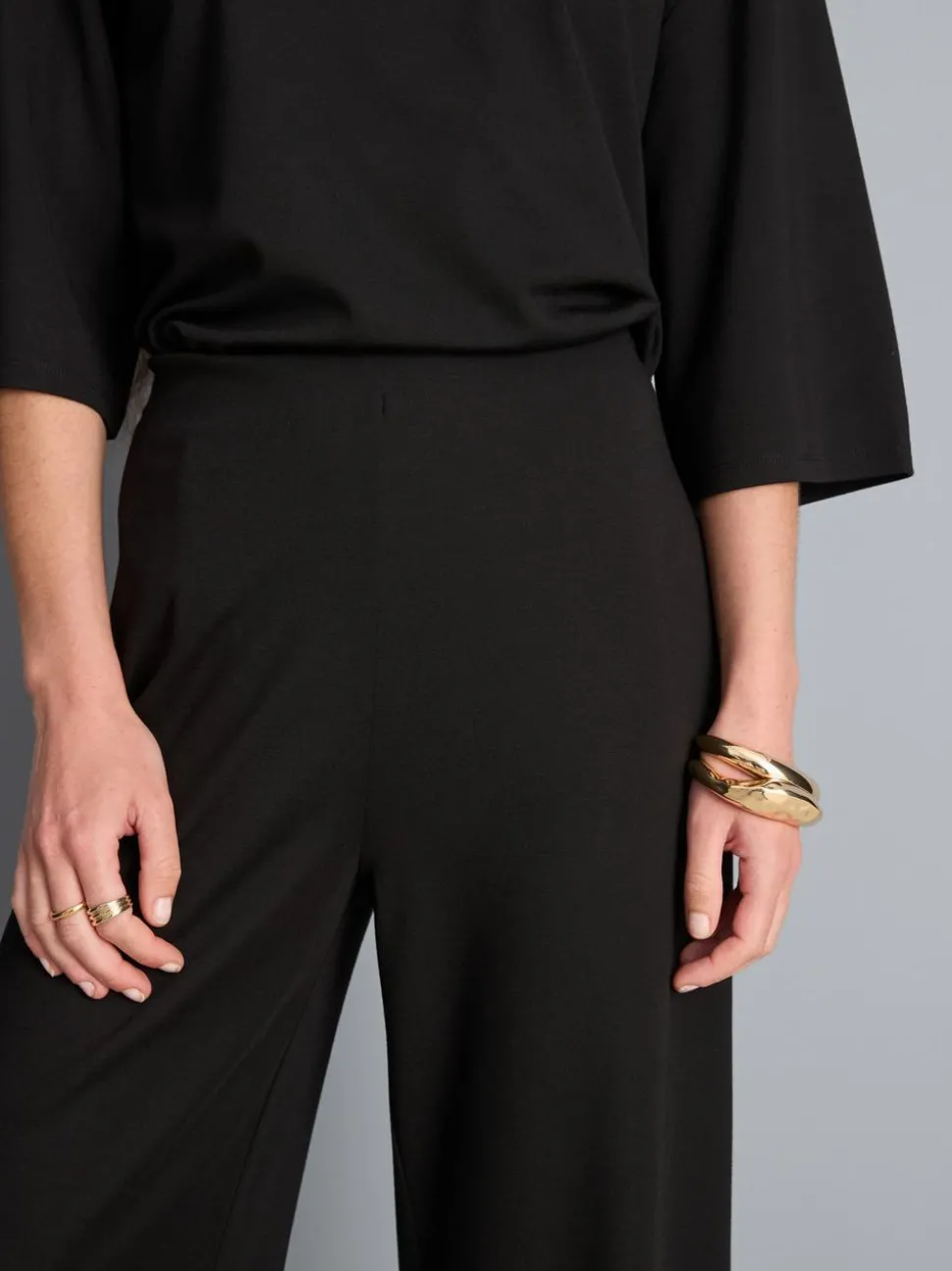 Plissierte Jerseyhose mit weitem Bein