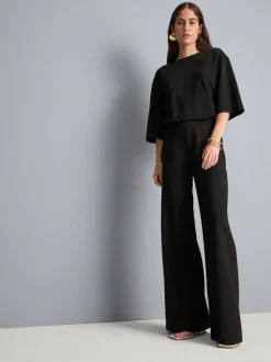 Plissierte Jerseyhose mit weitem Bein