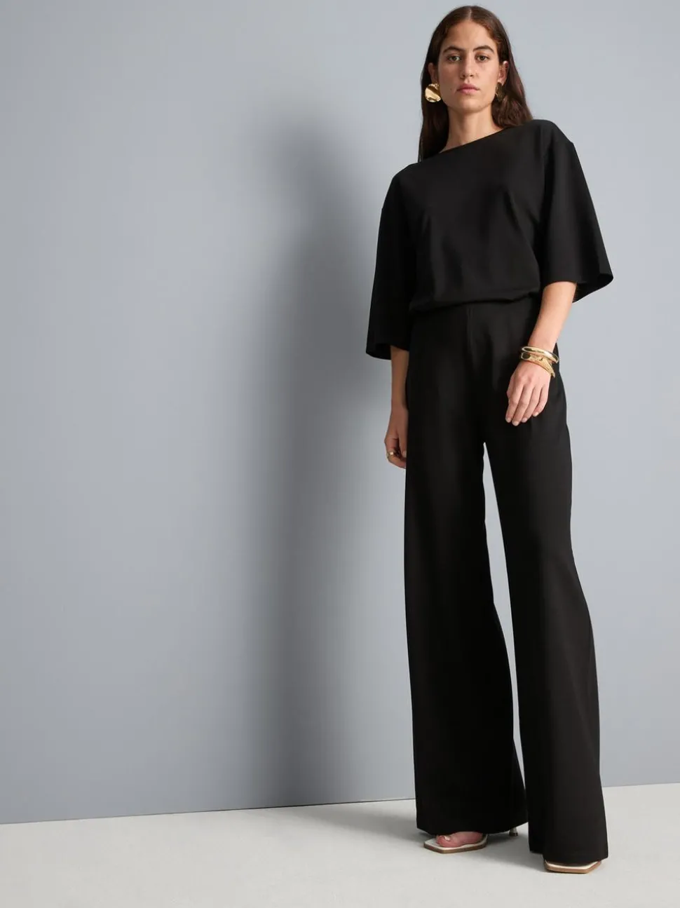 Plissierte Jerseyhose mit weitem Bein