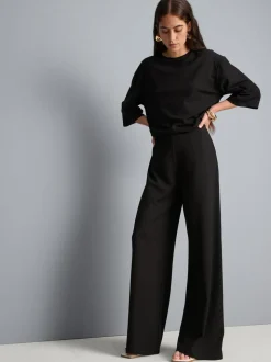 Plissierte Jerseyhose mit weitem Bein