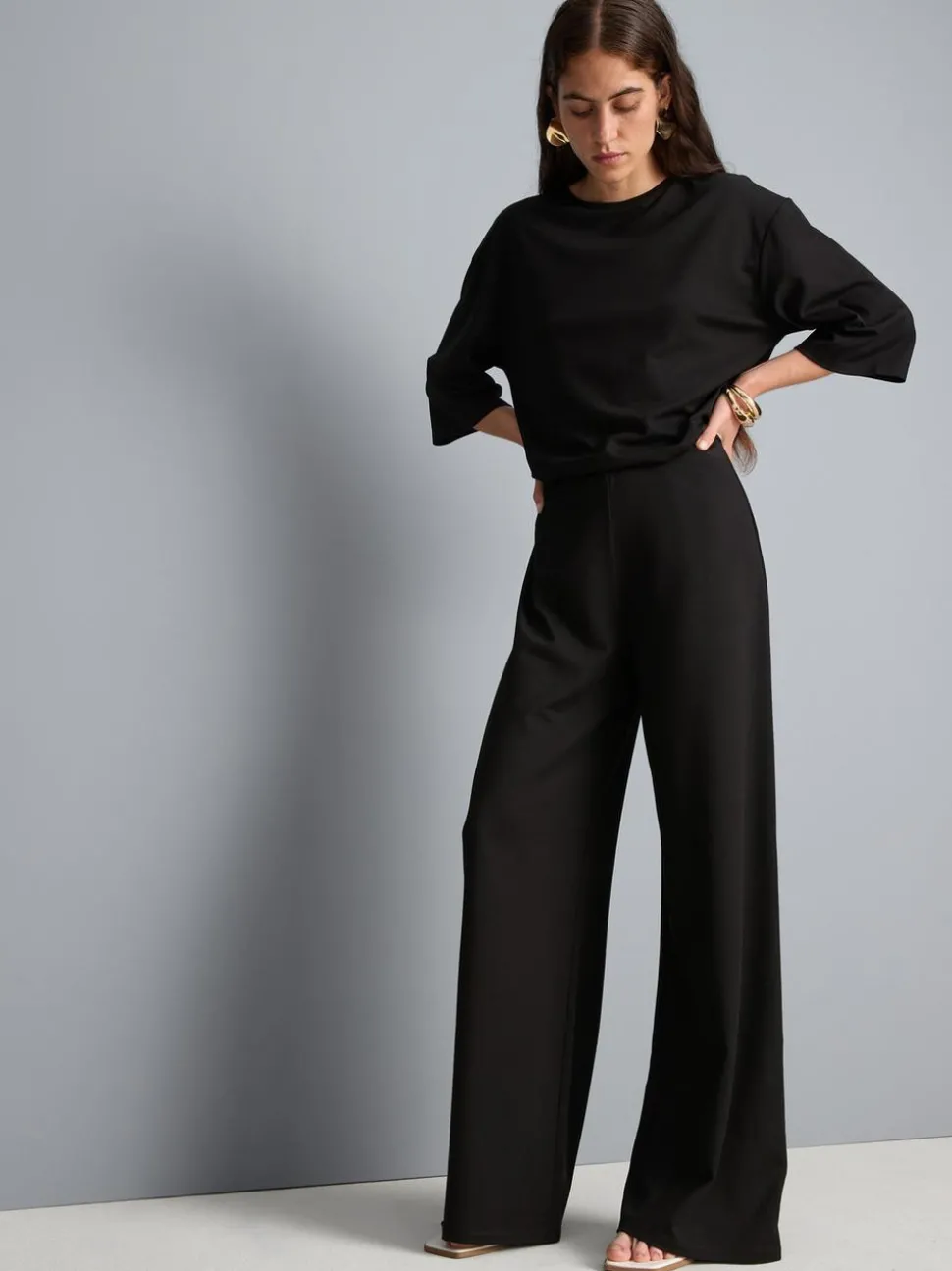 Plissierte Jerseyhose mit weitem Bein