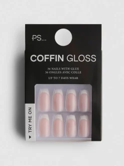 PS... Glänzende Coffin-Kunstnägel mit French Tips