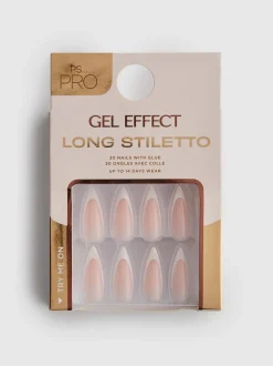 PS... Pro Lange Stiletto-Kunstnägel mit Kunstperlen und Gel-Effekt