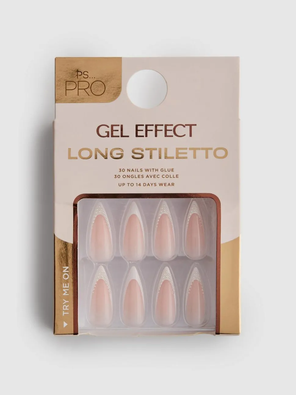 PS... Pro Lange Stiletto-Kunstnägel mit Kunstperlen und Gel-Effekt