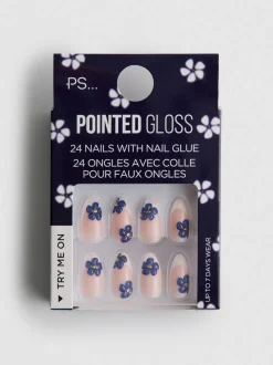 PS… Spitze Kunstnägel mit Blumen und French-Tips