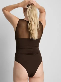 Ärmelloser Body mit Netzeinsatz