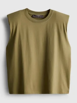 Ärmelloses T-Shirt mit Schulterpolstern