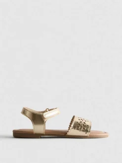 Sandalen in Metallic-Optik mit Laser-Cuts