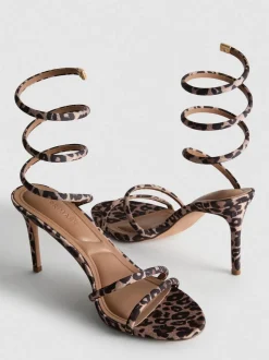 Sandaletten mit Spiralriemchen und Leopardenmuster