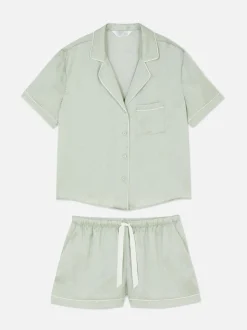 Satin-Schlafanzug mit Hemd und Shorts