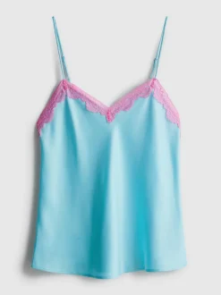 Satin-Schlafanzugträgertop mit Spitzenbesatz