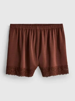 Satin-Shorts mit Spitzenbesatz