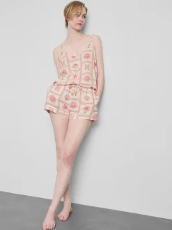 Schlafanzugshorts mit Kordelzug und Kachel-Print