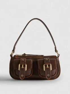 Schultertasche mit Fächern und Schnallen