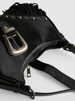 Schultertasche mit Fransen und Schnalle