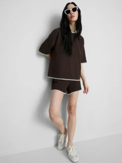 Shorts mit hohem Baumwollanteil und Häkelbesatz