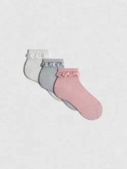 Socken mit hohem Baumwollanteil und Rüschensaum in Viertellänge, 5er-Pack